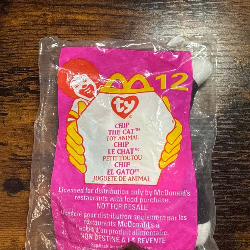 Vintage 1999 McDonald's Happy Meal Ty Teenie Beanie Baby Chip the Cat #12 New Se